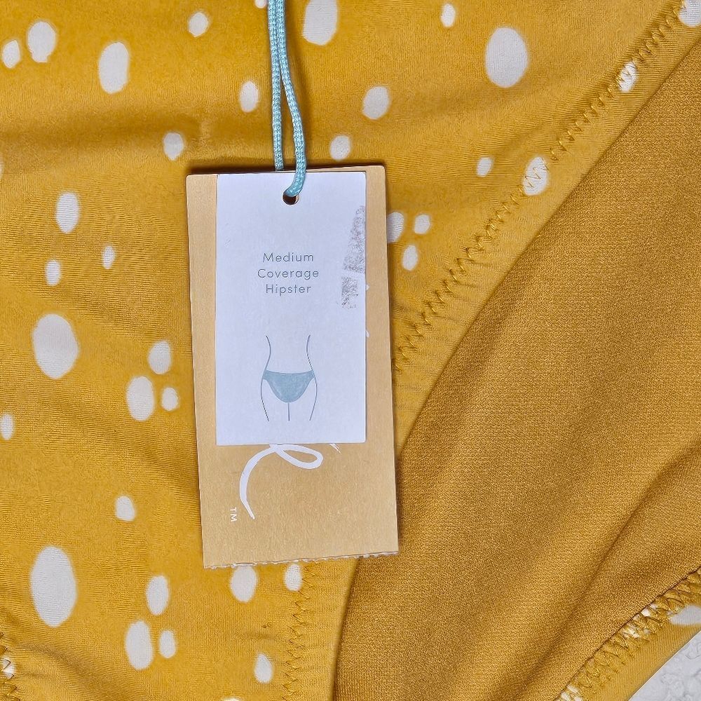 Kona Sol Women's Swim Bottom Large Yellow Polka Dot Hipster Bikini Bottom NWT - Picture 3 of 6